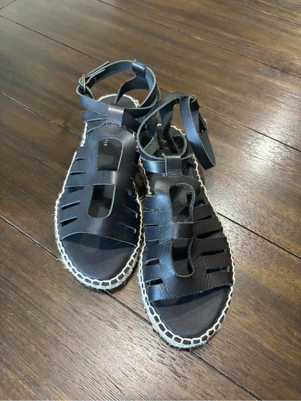 Anthropologie A Black Leather Espadrille Sandals Made in Spain EU 37